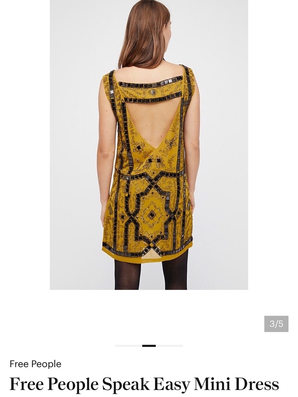 Free People Mustard Yellow Black Beaded Open-Back Mini Dress
